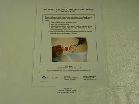 2500-044-00 - Sciton Handpiece Notice, Poster for using Sea Drops
