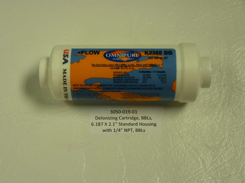 3050-019-01 - De-Ionizing Cartridge, 6.187x2.1" stad housing