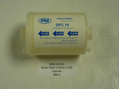 3050-019-03 - Water Filter, Disposable, 2.8" DIA x 3.65" Capsule