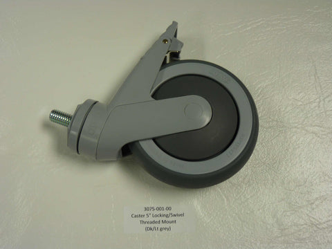 3075-001-00 - Caster 5" Locking/Swivel, Dk/Lt grey Threaded Moun