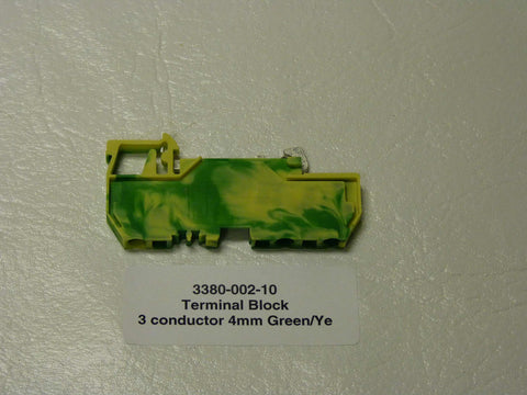 3380-002-10 - Terminal Block, 3 conductor 4mm Green/Ye